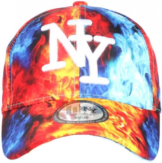 Baseball Cap - NY Cap Pet - Straat Stijl - Vlammen Print - One Size - Blauw — afbeelding 3