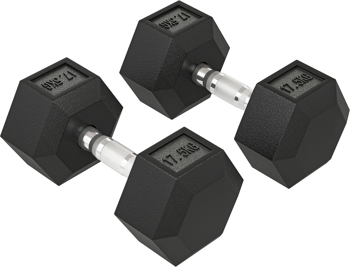 Halter - 35 kg halter - barbell - gewicht - antislip handgreep - zwart + zilver