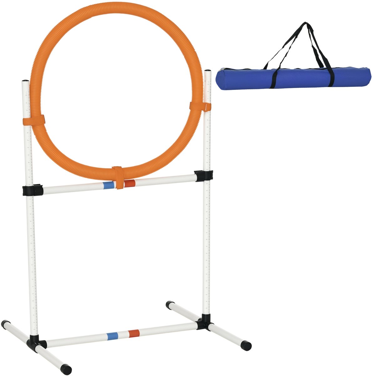 Behendigheidsring voor honden - behendigheidsset voor honden - 2 - in - 1 behendigheidsring met springstang en draagtas - kunststof - 74 - 5 x 66 x 91 cm - wit en oranje