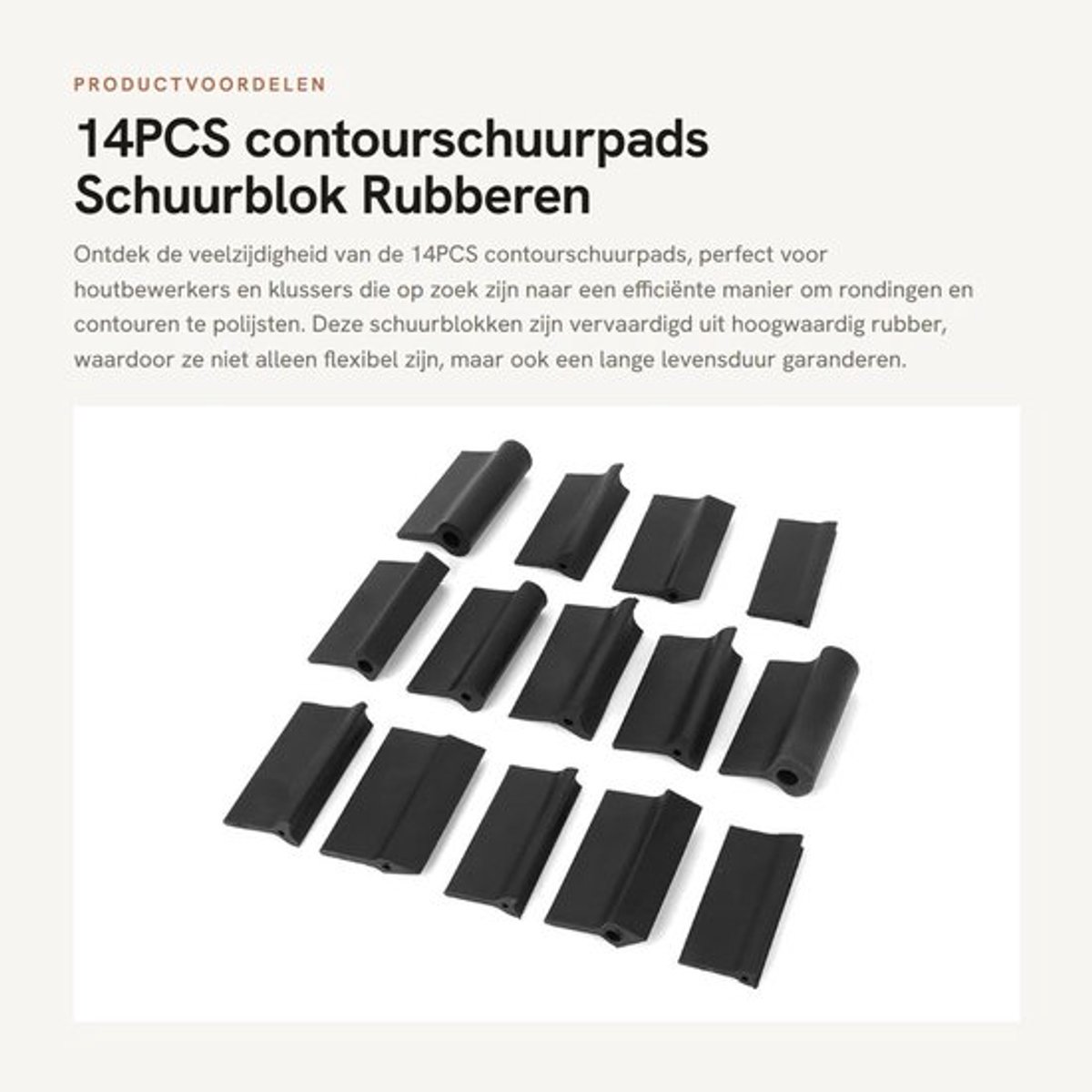 Schuurpad Set van 14 - Rubberen Schuurblokken - Flexibele Contourpolijstpad - Houtbewerkingsgereedschap - Duurzaam - Voor Rondingen