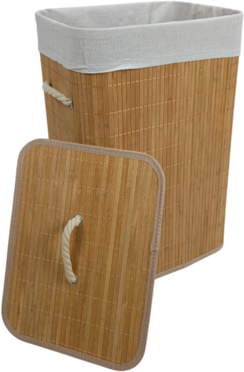Begryf - Wasmand - Bamboe - met deksel - - Naturel / grijs - 40 x 30 x 60 cm