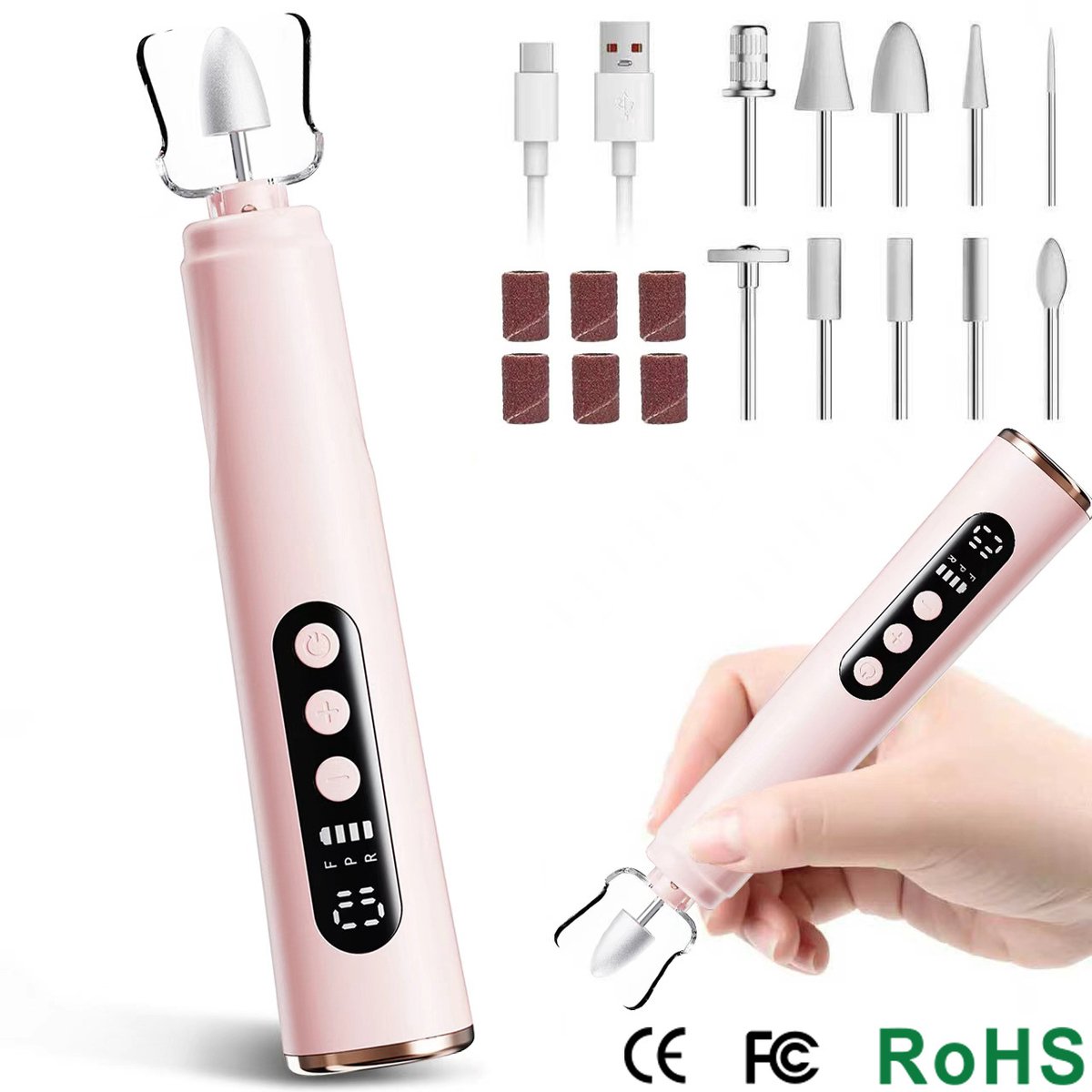 Nagelfrees – Elektrische nagelvijl – Manicure-instrument – ​​Nail-art-instrument- - Elektrische Nagelvijl - Nagelfrees -Manicure & Pedicure Set - M12 Roze [Standaardset: 10 freesbitjes]