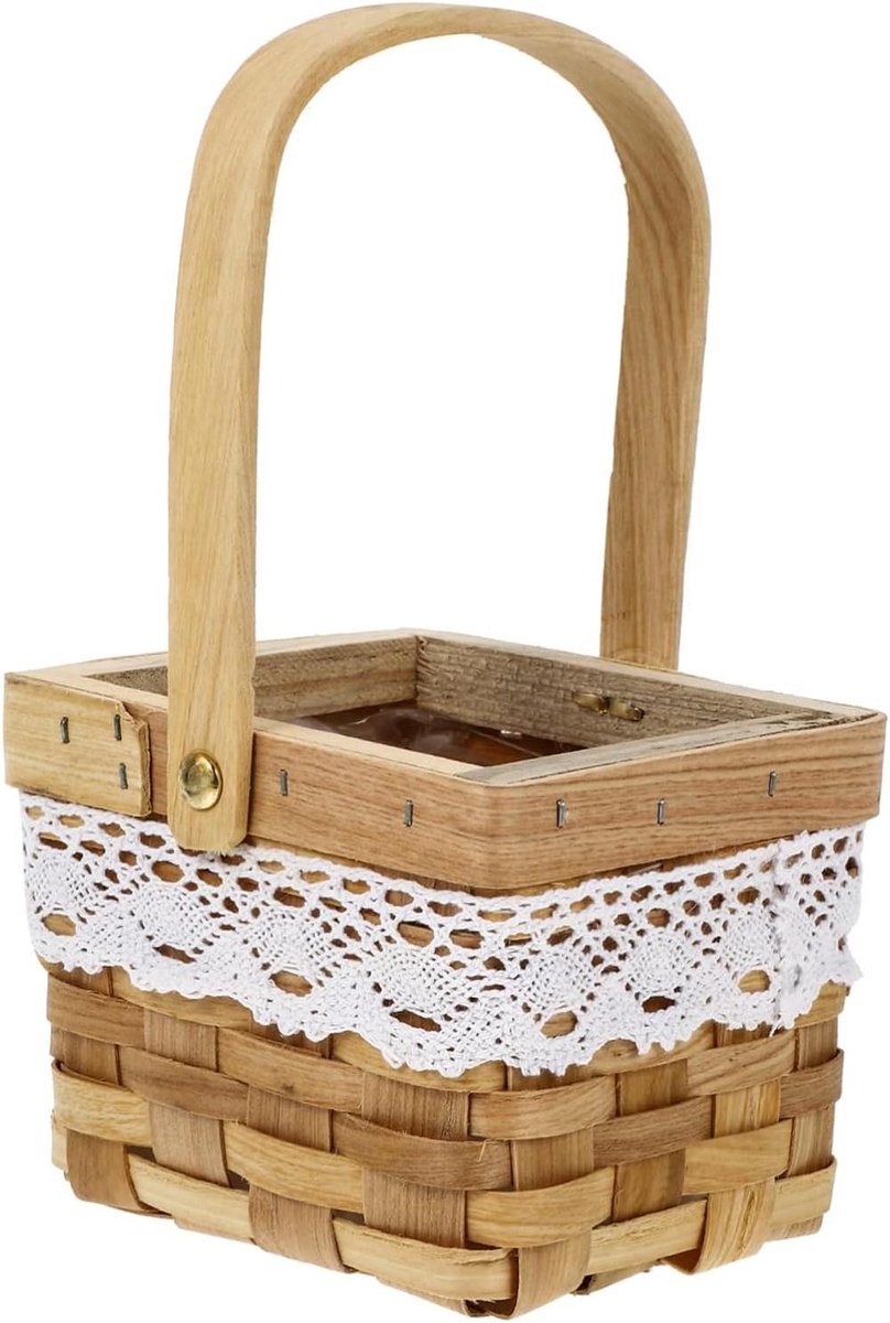Bamboe Bloemenmand - Decoratieve Opbergmand - Bloemen Presenteren - Handgeweven - 12.5x12.5x23cm - Khaki