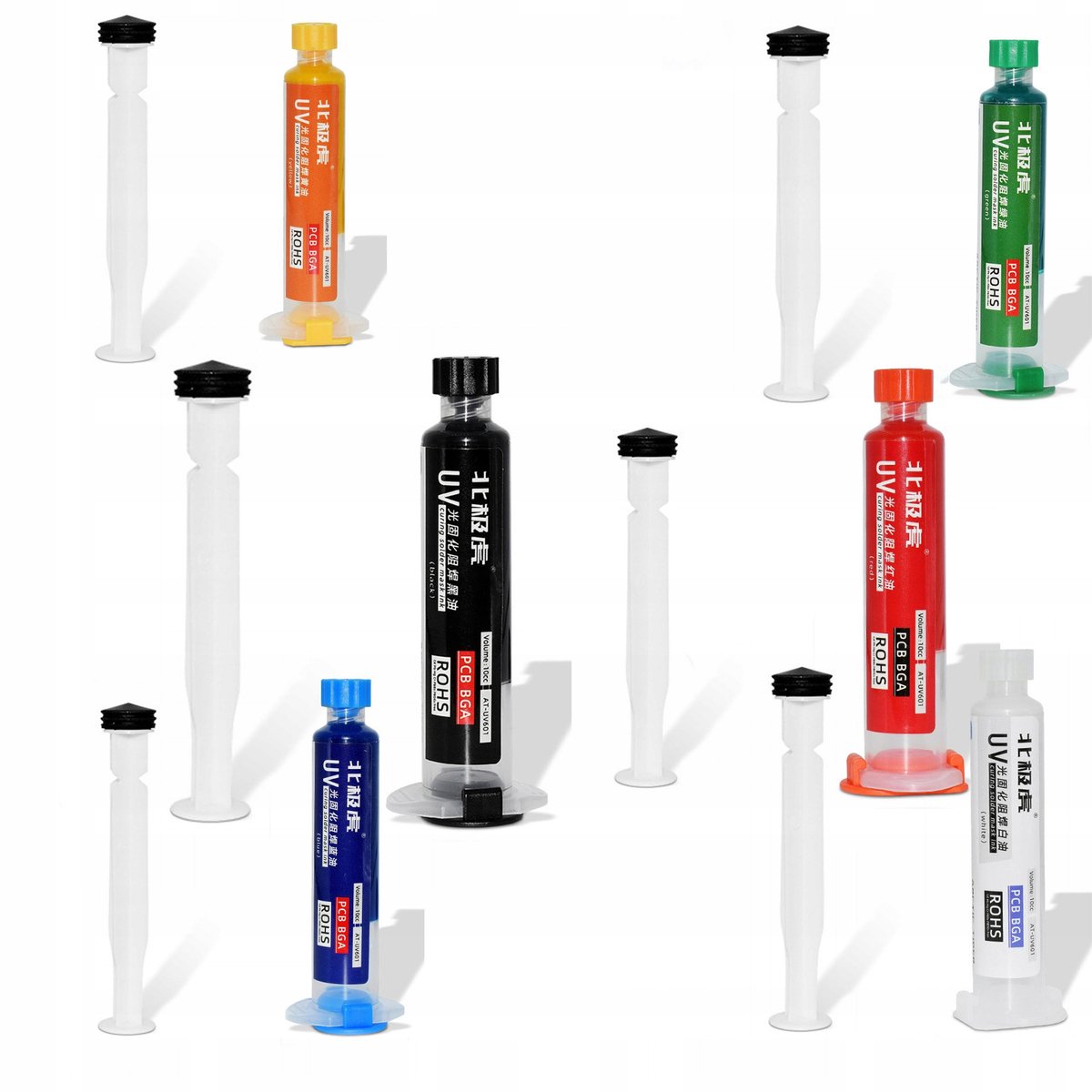 Rosfix Soldeermasker Set - UV-Uithardend met Plunjer - 6x10ml, 365nm UV