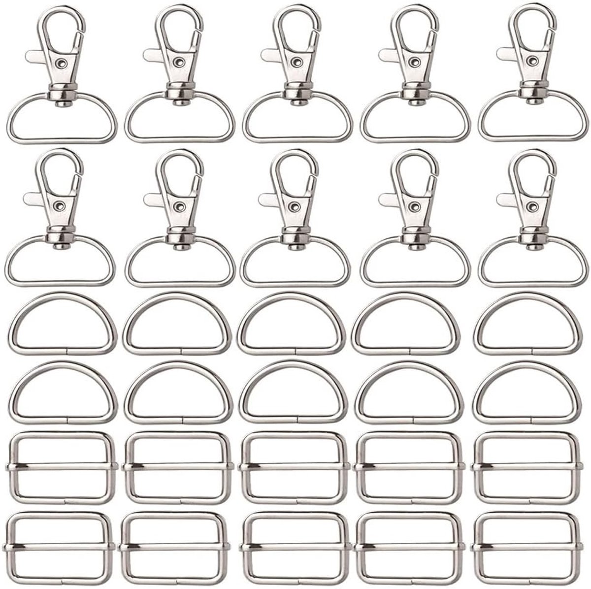 Set van 60 Stuks D Ring en Sliding Buckle voor Tasproductie, Ideaal voor Naaien, Sleutelhangers en DIY Projecten met 1 Inch Binnenbreedte