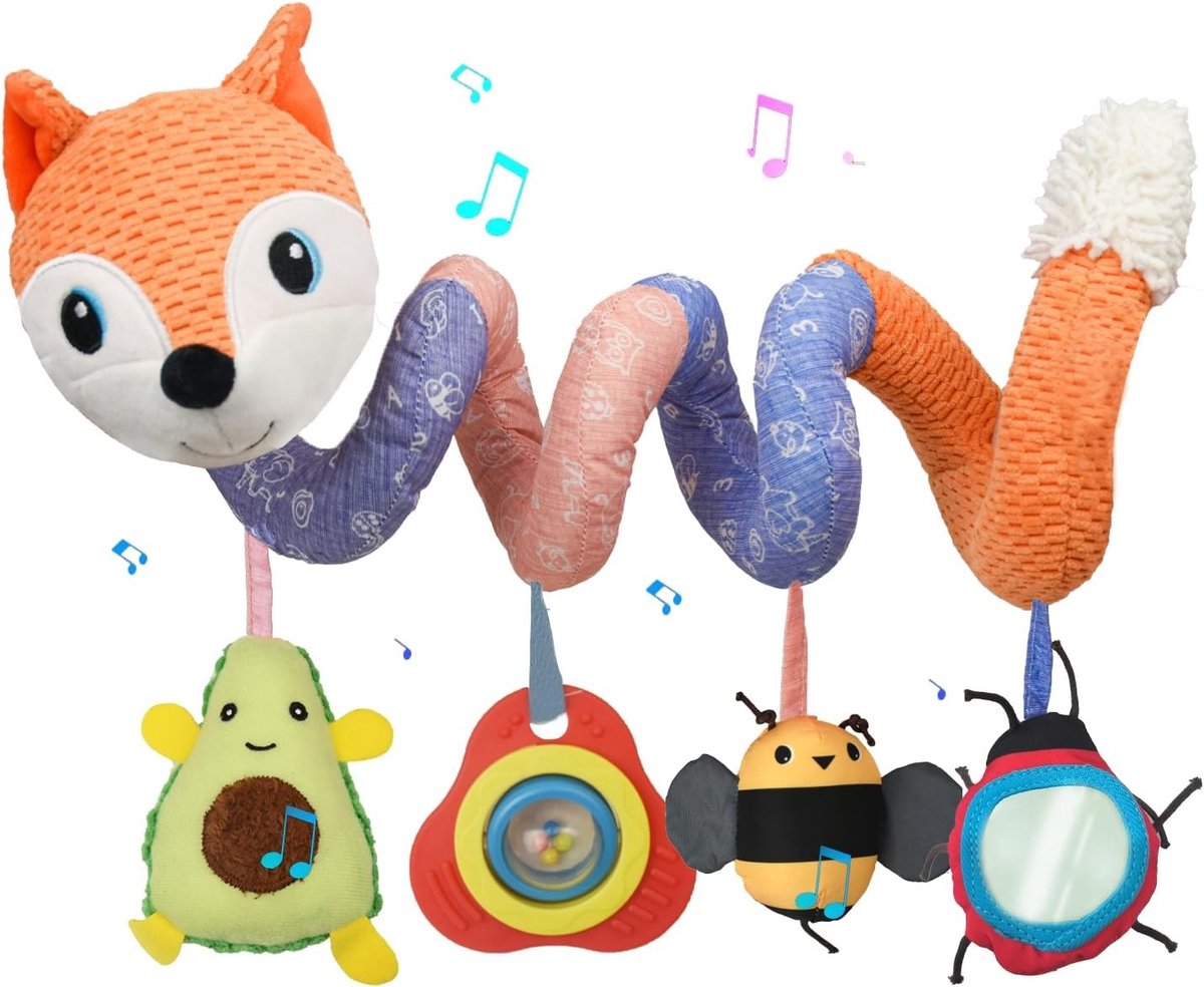 Spiraal Speelgoed voor Baby's, Hangend Speelgoed voor Kinderwagens en Autostoelen, Muziekdoos en Sensorisch Activiteitsspeelgoed