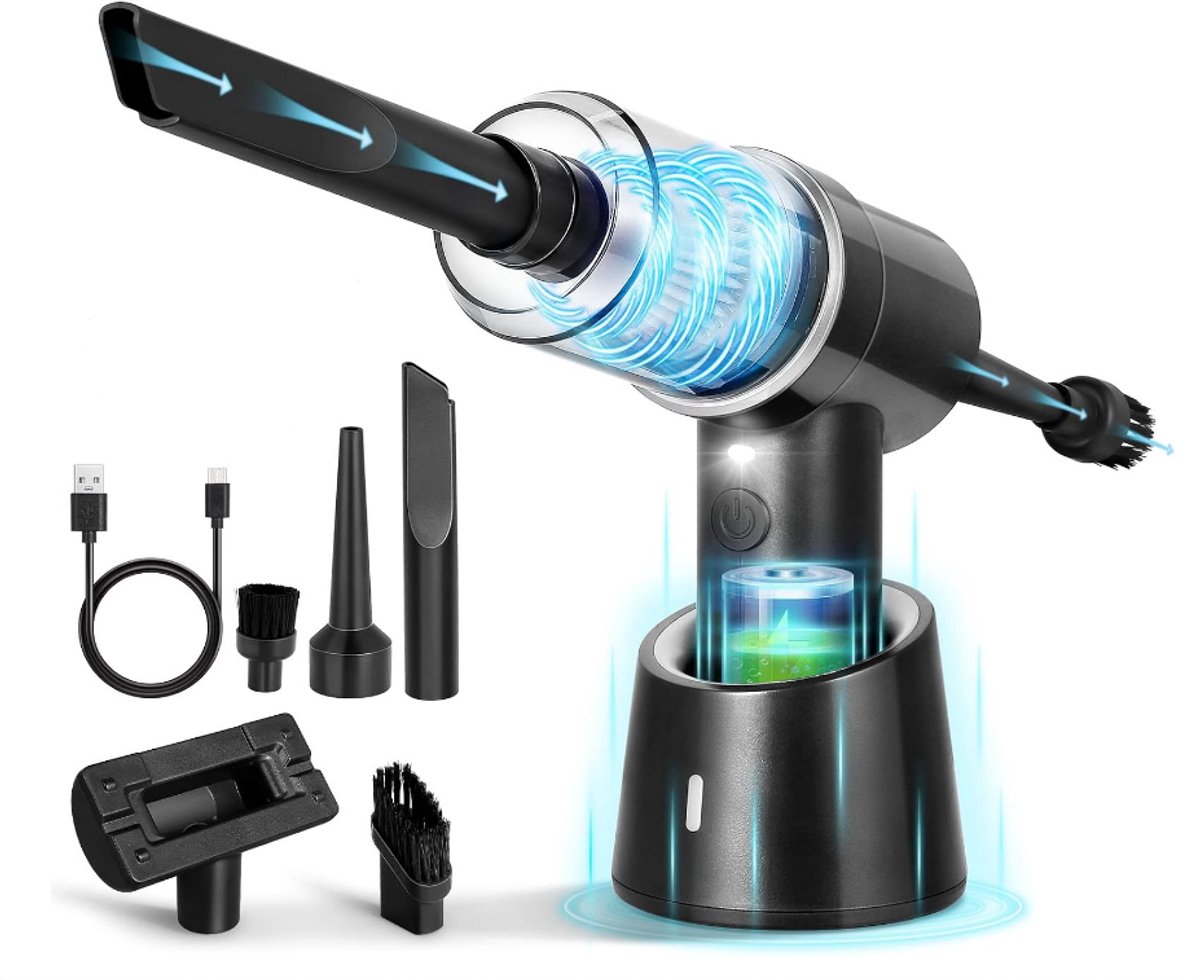 3-in-1 Draadloze Handstofzuiger Elektrische Persluchtblazer, Oplaadbare Mini Stofzuiger Opgewaardeerd Model Zwart, Voor Huisdierenhaar en Autoreiniging