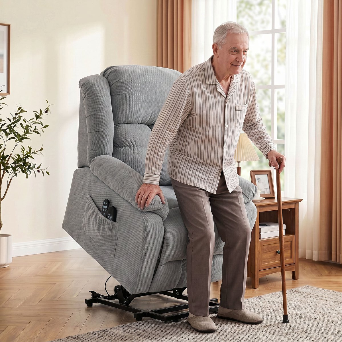 HOMCOM relaxfauteuil met opstahulp en massage - TV-fauteuil elektrisch - Sta-op stoel - Lichtgrijs – foto 7