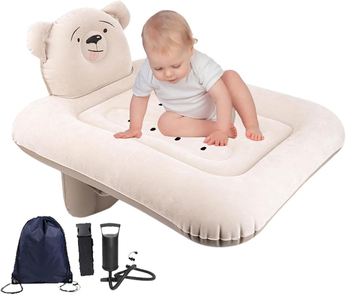 Opblaasbaar Reisbedje - Luchtbed Auto - Comfortabel Reizen - Verstelbare Lengte - 82x80x60cm - Grijs