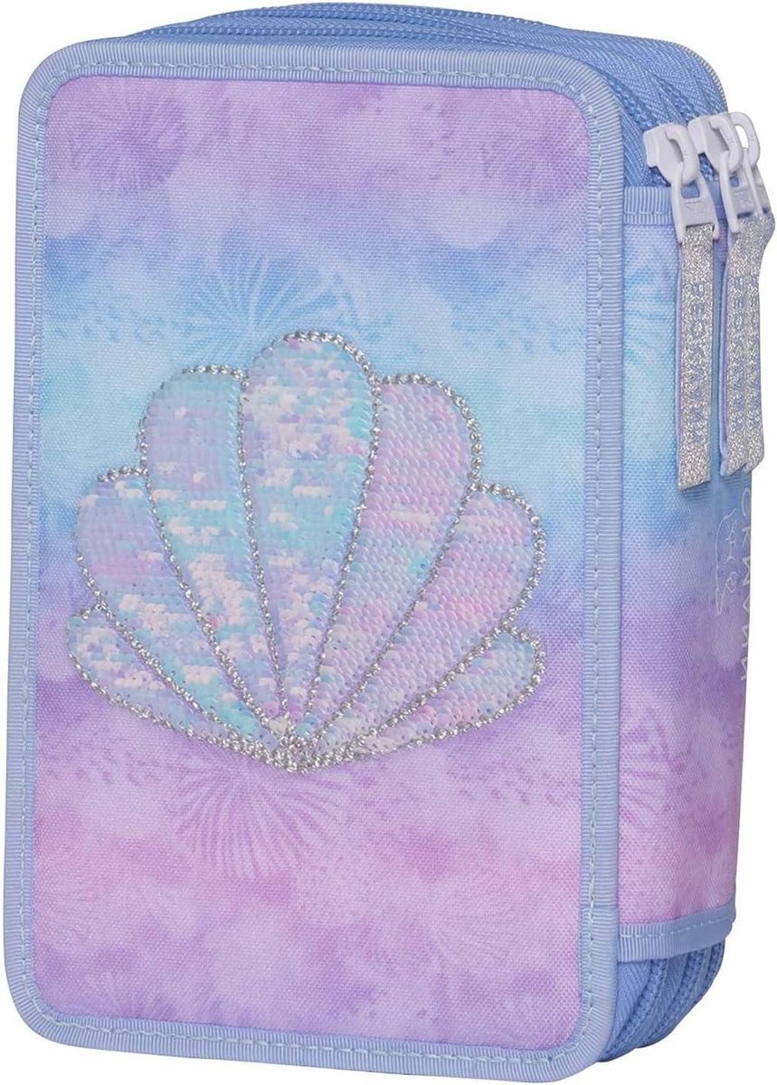 Potlood etui - Etui school - Schoolbenodigdheden organiseren - Drie vakken - 14 x 21 x 65 cm - Seashell paars