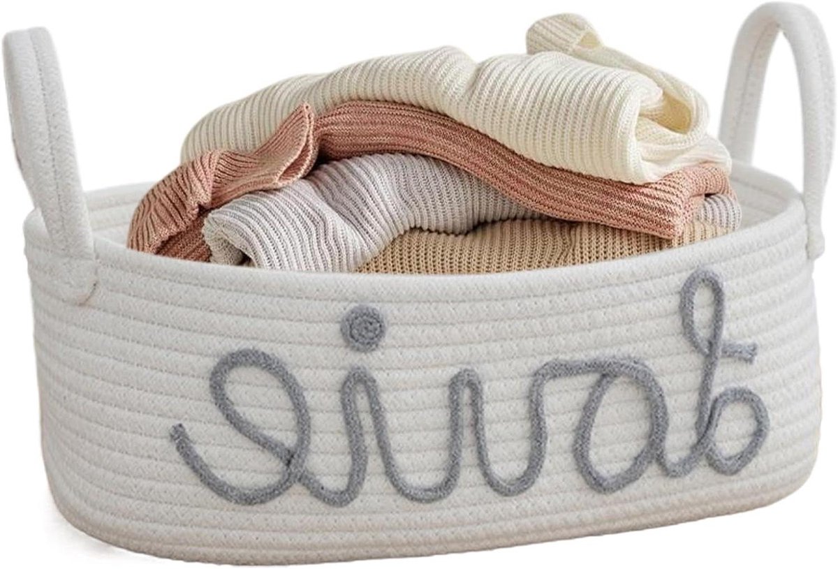 Draagbare Luiermand - Opbergmand Touw - Thuis Organiseren - Met Handvat - 33x19x12 cm - Grijs