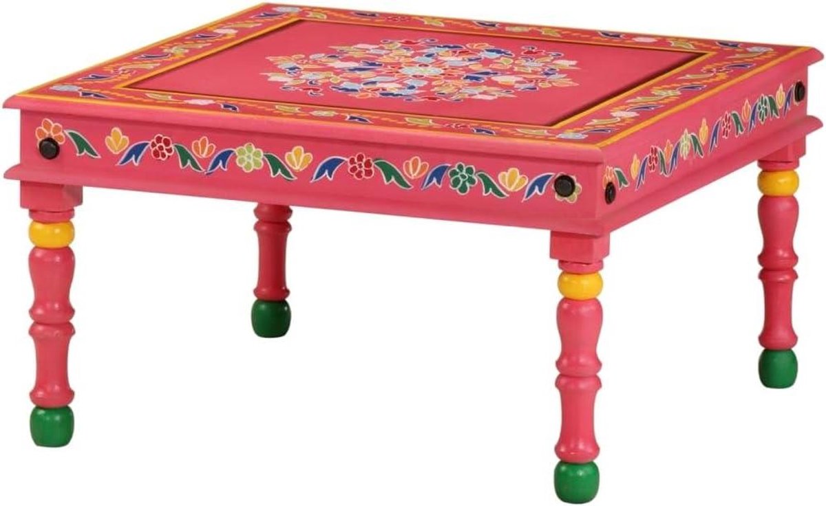 Salontafel Hout - Woonkamertafel Bijzettafel - Woonkamer Decoratie - Handbeschilderd Uniek - 54 x 54 x 30 cm - Roze