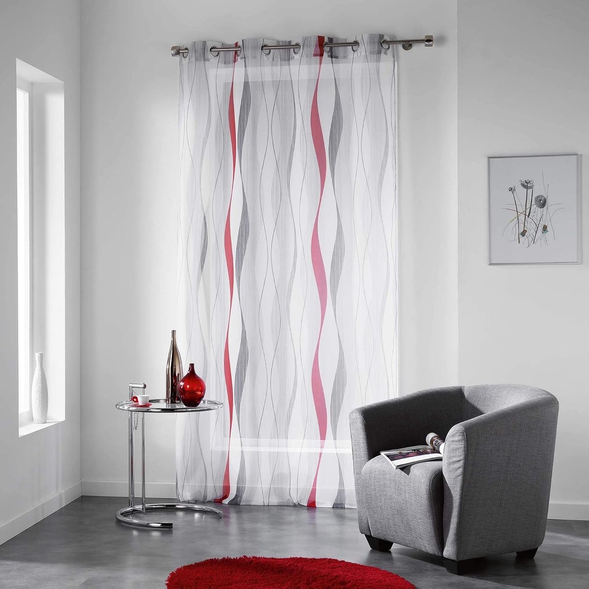 Gestreepte paneelgordijnen - Rood - 240 x 140 cm - Polyester met ingestanste ringen - Voor woonkamer en kantoor