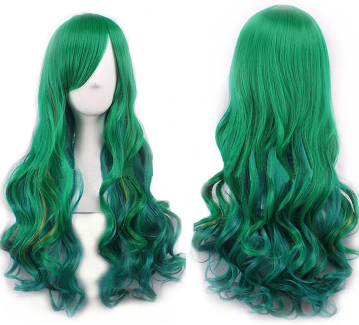 26'' Lange Natuurlijke Haarperruque voor Cosplay met Pony - Kleurrijke Halloween Kostuumperruque voor Vrouwen (Roze Blauw) - Perfect voor Feestjes en Evenementen