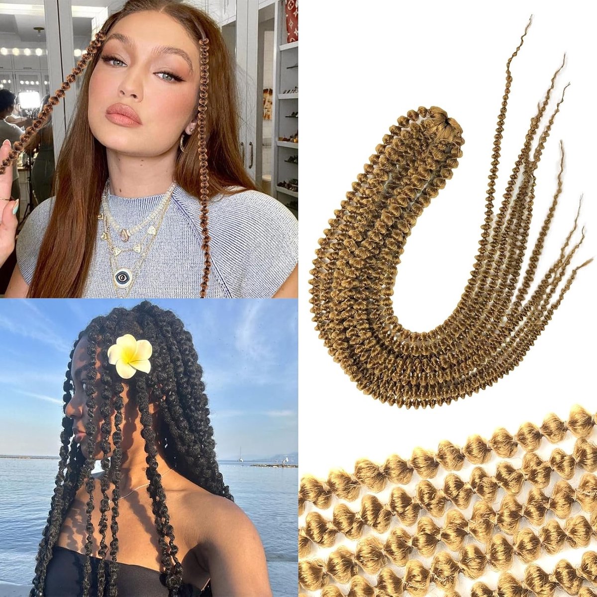 24 Inch Mini Bubble Haakvlechtjes - 10 Strengen Krullend Haar voor Vrouwen, Irreguliere Dreadlocks en Haaraccessoires