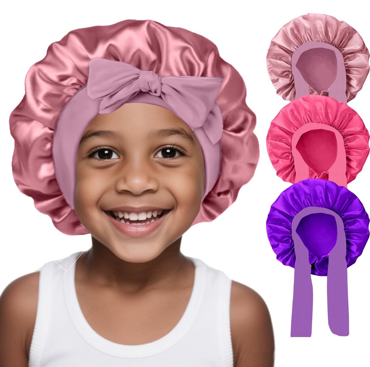 Zijden bonnet voor kinderen - 3 stuks - satijn - brede elastische band - ideaal voor krullend haar - ShopVlot
