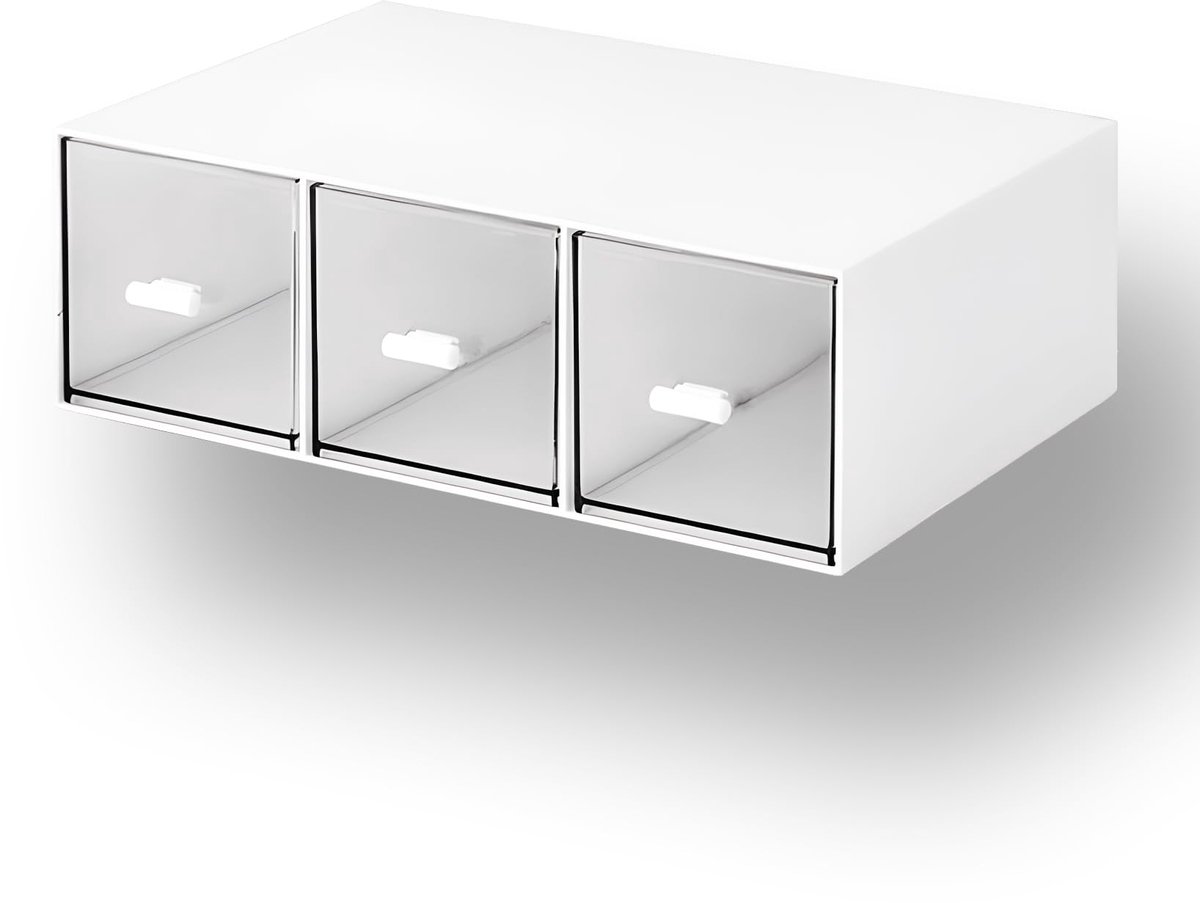 Bureau-organizer met 3 laden - stapelbare plastic opbergdoos - wit - ideaal voor kantoortoebehoren - ShopVlot