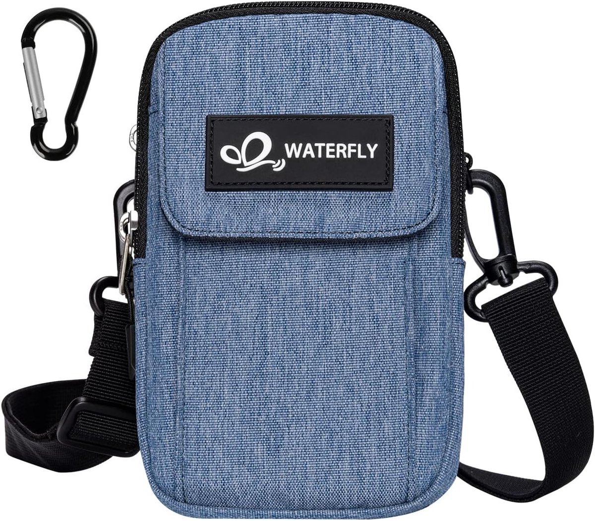 Multifunctionele schoudertas voor mobiel: mini heuptas, bumbag, EDC tas met verstelbare schouderriem en karabijnhaak voor mannen en vrouwen, blauw, S