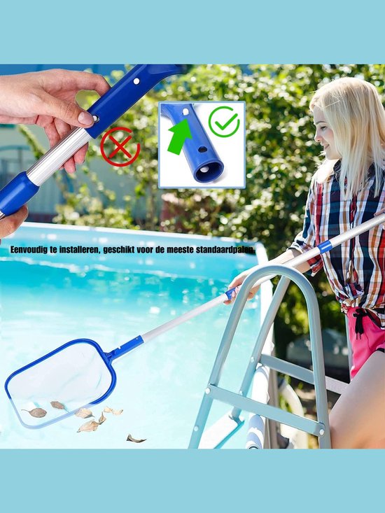 Allvia® Zwembad Schepnet - Zwembad Net - Schepnet - met Verstelbare Aluminium Paal - Net-accessoireset - Blauw - ‎15cm x 15cm x 2cm — afbeelding 3