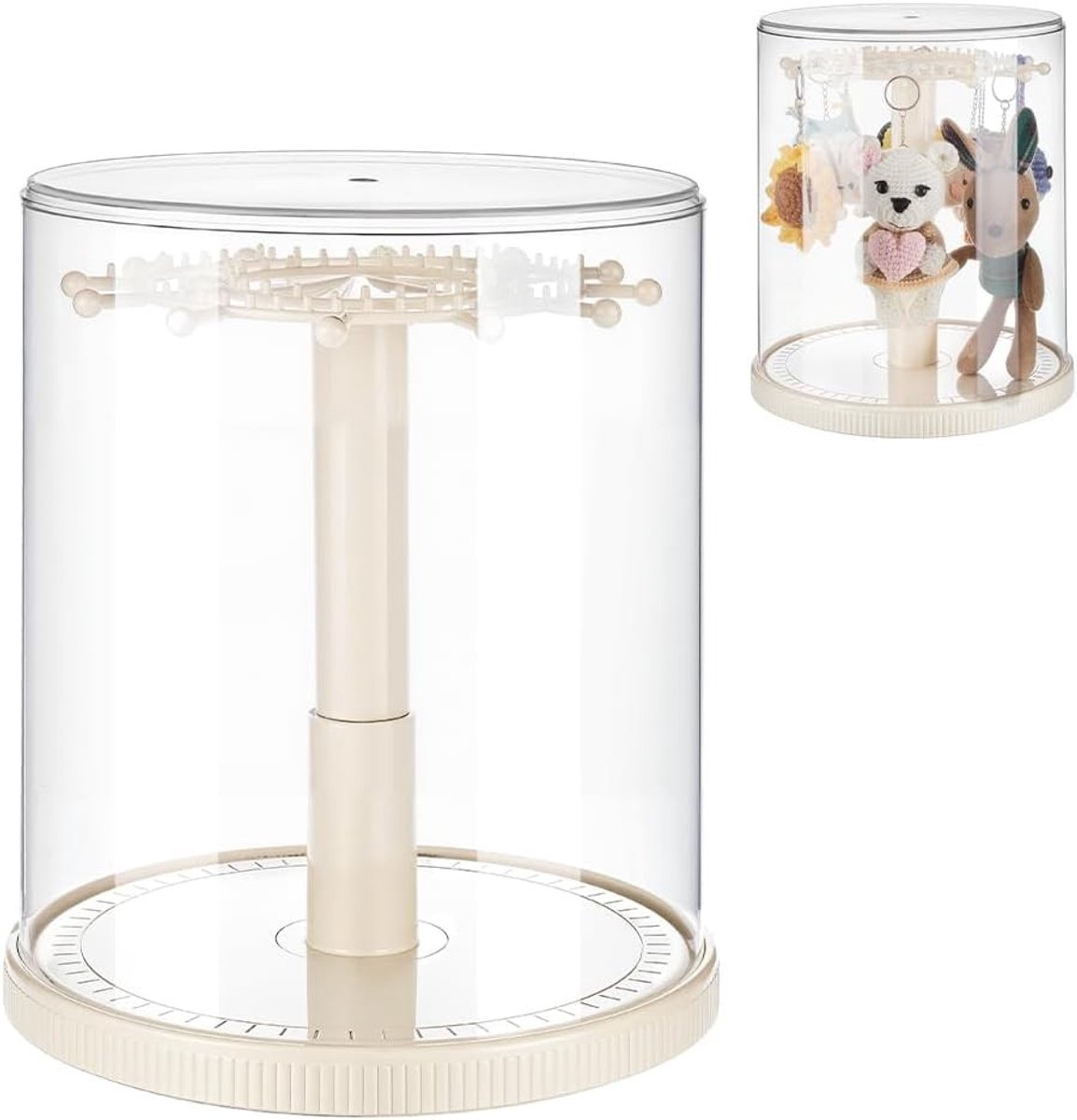 Draaibare vitrinekast voor poppen 5.9-6.7 inch - Transparante stofdichte opbergdoos met stapelbare standaard, beschermende displaycase voor knuffelpoppen en verzamelobjecten