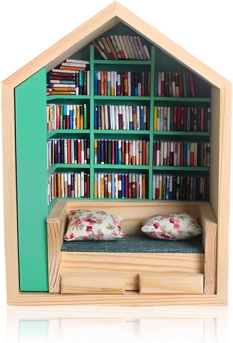 Miniature Shelf voor Stressverlichting, Decoratieve Boekdisplay voor Thuis en Kantoor, Perfect voor Boekenliefhebbers en Exposities (Groen)
