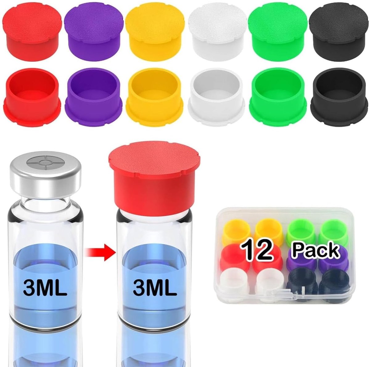 Set van 12 Laboratoriumflessen van 3 ml met Beschermende Deksel, Anti-Lek en Anti-Stof, Ideaal voor 2 ml Afgedichte Monsters en Lege Wormflessen