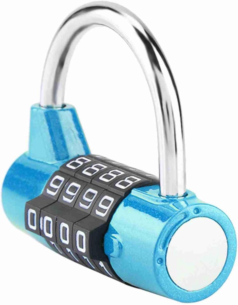 Veilige 4-cijferige combinatie hangslot voor reisbagage, sportlockers en beveiliging - Blauw, duurzaam zinklegering