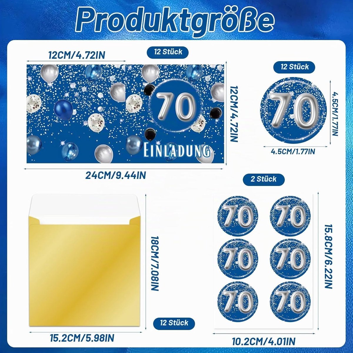 12 uitnodigingskaarten voor 70e verjaardag met 12 enveloppen en 12 stickers - ShopVlot