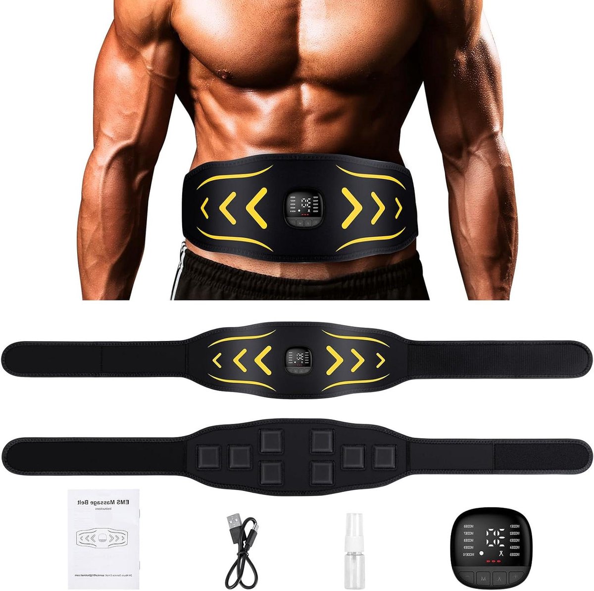 EMS Buikspiertrainer - Spierstimulator Trainer - Spierversterking - Siliconen Pads - Universele Maat - Zwart
