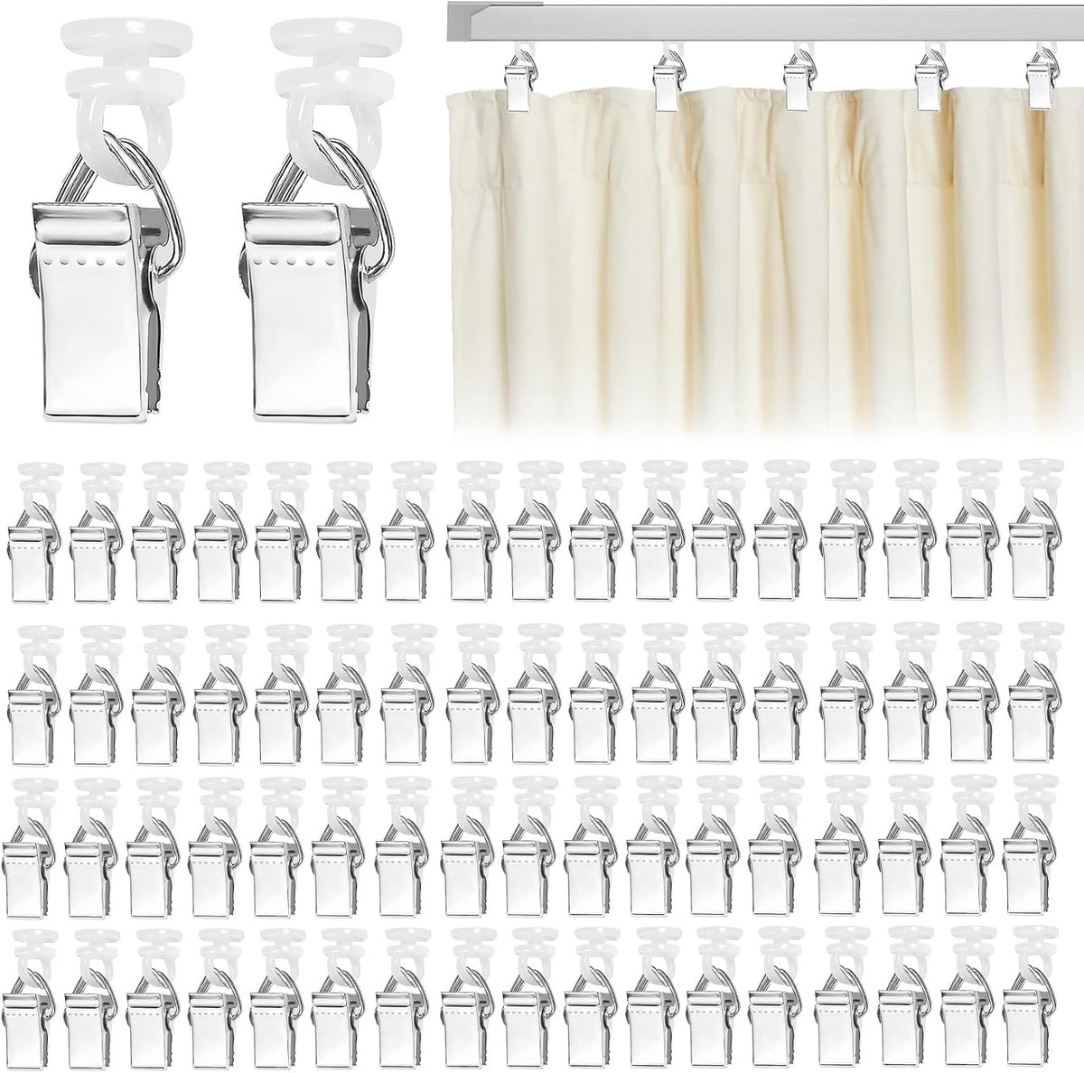 Curtain clips 70 stuks - metalen klemmen met plastic rollers - ideaal voor gordijnen en raambekleding - ShopVlot