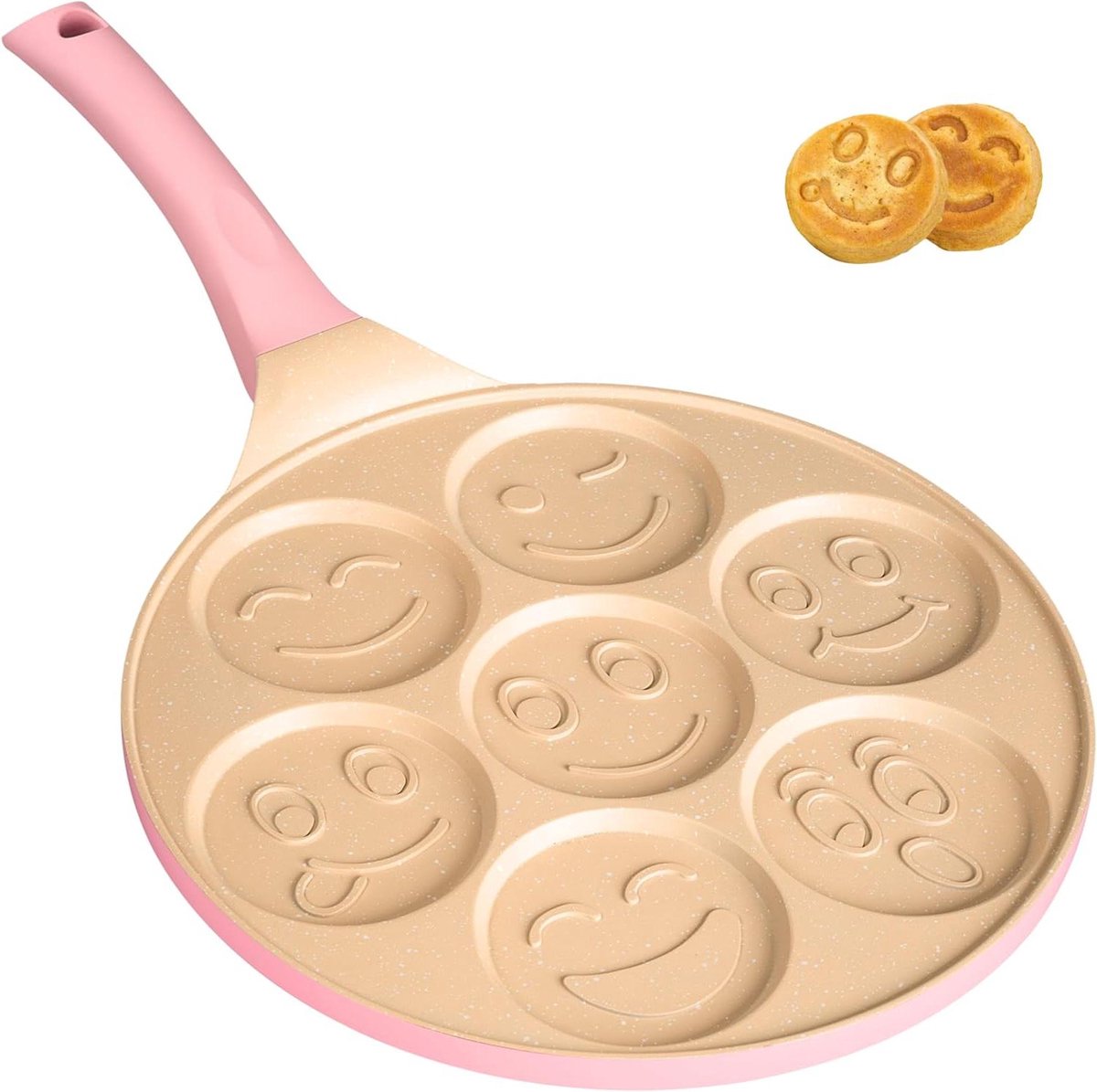 Pannenkoekenpan Crêpepan Mini Leuke ontbijtjes maken 7 gezichtjes tegelijk 26 cm Roze