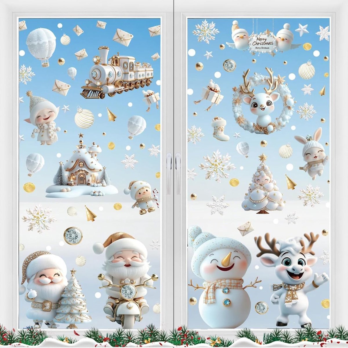 Kerst Raamstickers - Multicolor - 30 x 20 cm - Zelfklevende Decoratie met Kerstthema - Voor Binnen en Buiten Gebruik