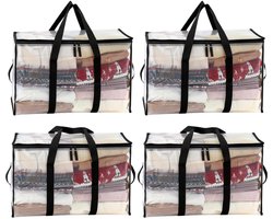 Fiabgum 90L grote opbergtas met deksel, 4 stuks transparante verhuisdoos, kledingopbergtas, verhuiszakken, verhuisdoos - ShopVlot