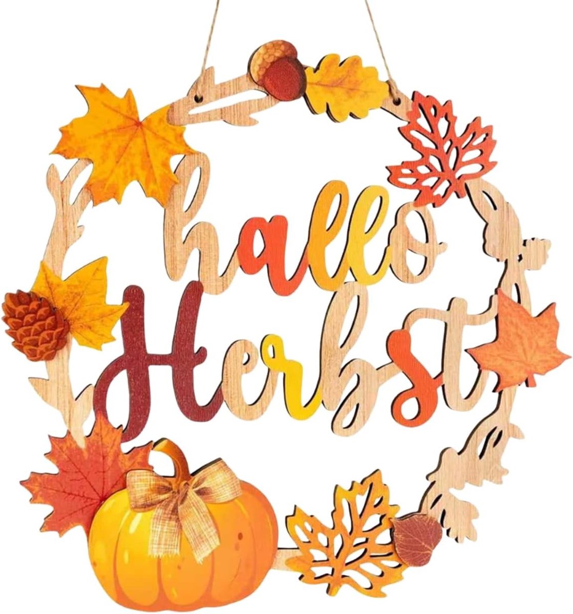 Herfstkrans - Hout - 30 cm - Rustieke Decoratie voor Deur - Voor Halloween en Thanksgiving