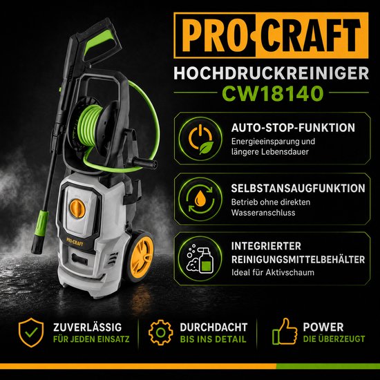 Procraft CW1.8/140 koudwaterhogedrukreiniger 1800 watt 140 bar 7 l/min + toebehoren - Max. watertemperatuur: 40 °C van Procraft — afbeelding 2