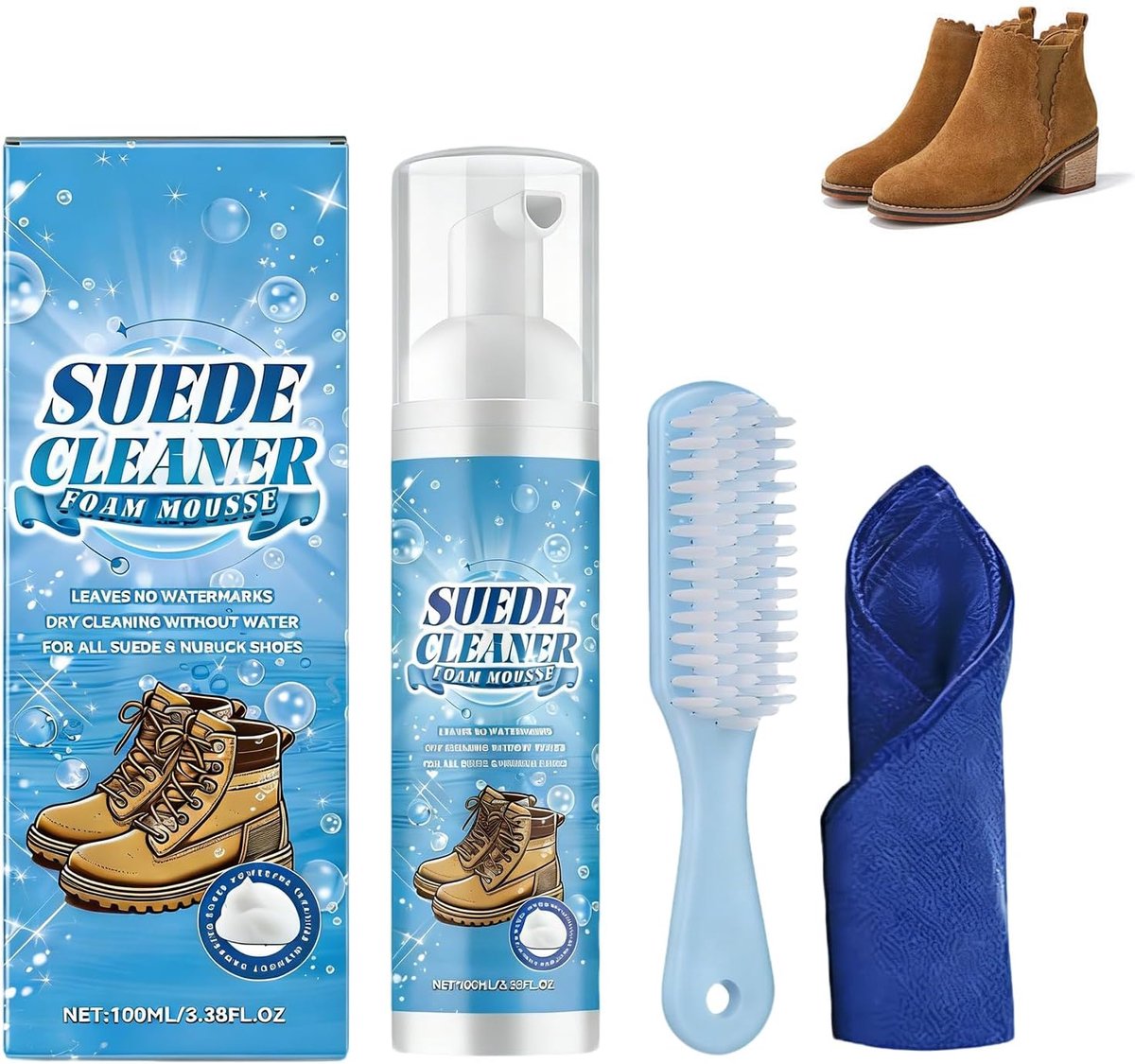 MAOYING Suede Cleanser 100 ml with Brush Professional Cleaner for Shoes, Boots, Bags and Coats, Soft Cleanser for - ShopVlot