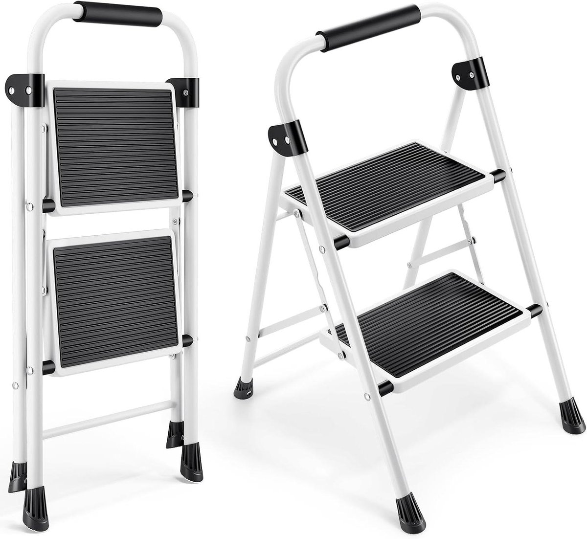 Opvouwbare trap - Huishoudtrapje - Klusjes in huis - Met handrail - 2 treden - Wit