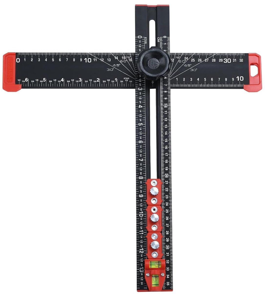 Multifunctionele 4-in-1 Boor Positionering Liniaal van Aluminium, T-Ruler en T-Square voor het Installeren van Handgrepen en Knoppen op Deuren of Lades, 35cm
