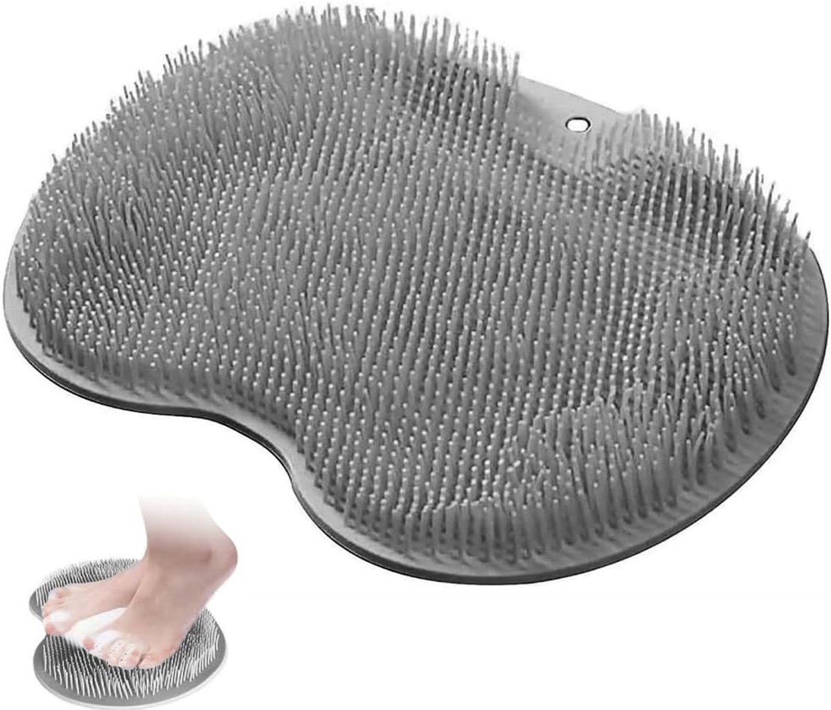 Efficiënte Voetborstel en Massager met Zuignap voor een Grondige Voetreiniging en Ontspanning in de Douche - Zacht en Antislip Silicium Pad voor een Verkwikkende Voetbadervaring (Grijs)