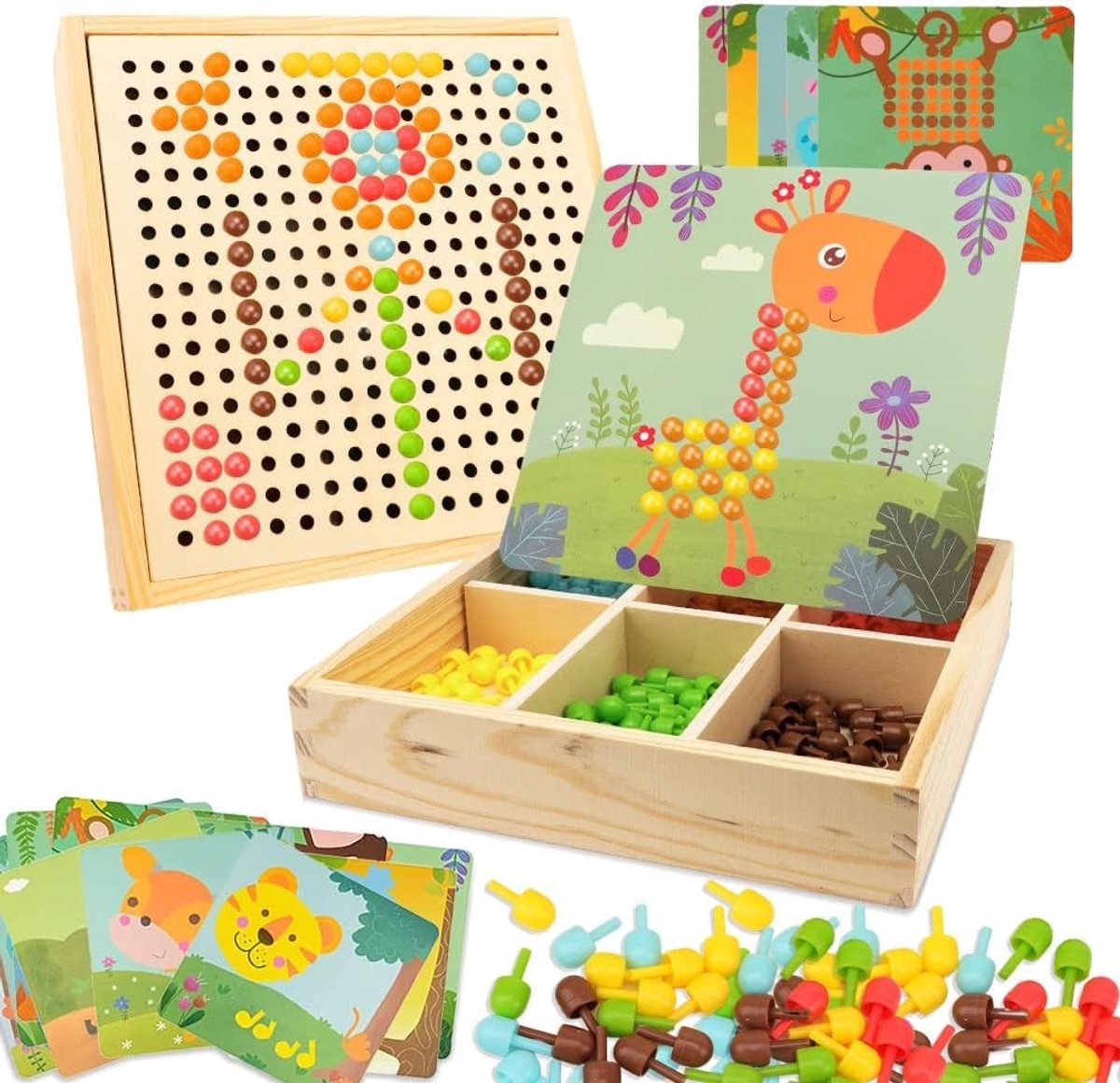 Mosaic spel voor kinderen met 240 steekparels, educatieve puzzel met schimmelnagels, creatief speelgoed voor jongens en meisjes van 2 tot 6 jaar