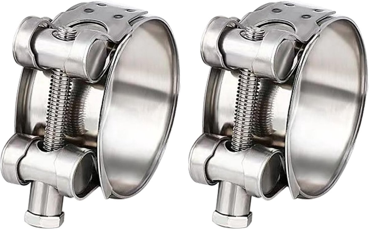 Robuuste RVS Verbinding Bouten Klemmen 48-51mm voor Uitlaatpijpen van Motoren, Auto's en Landbouwmachines, Geschikt voor Industriële Slangen met Afvoerklep