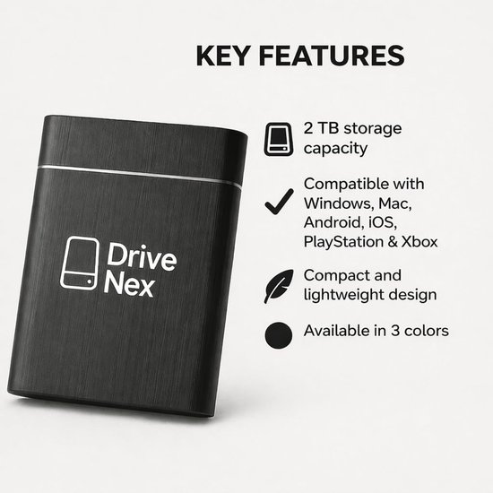 Externe Harde Schijf - Draagbare SSD - Data Opslag - Universele Compatibiliteit - 2 Terabyte - Zwart — afbeelding 4