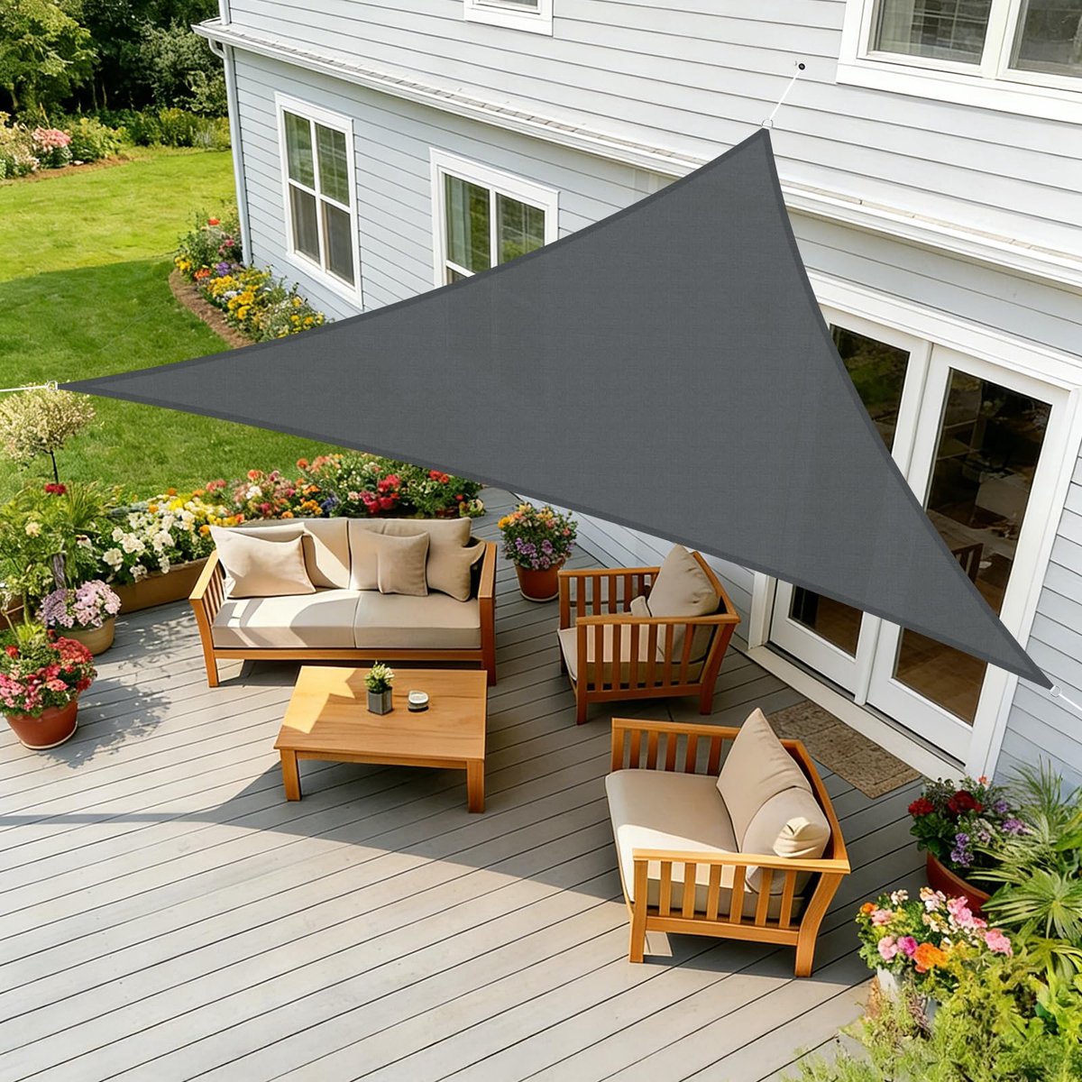 Schaduwzeil driehoekig 3,6x3,6x3,6m - antraciet - UV-bestendig - ideaal voor schaduw in de tuin - ShopVlot
