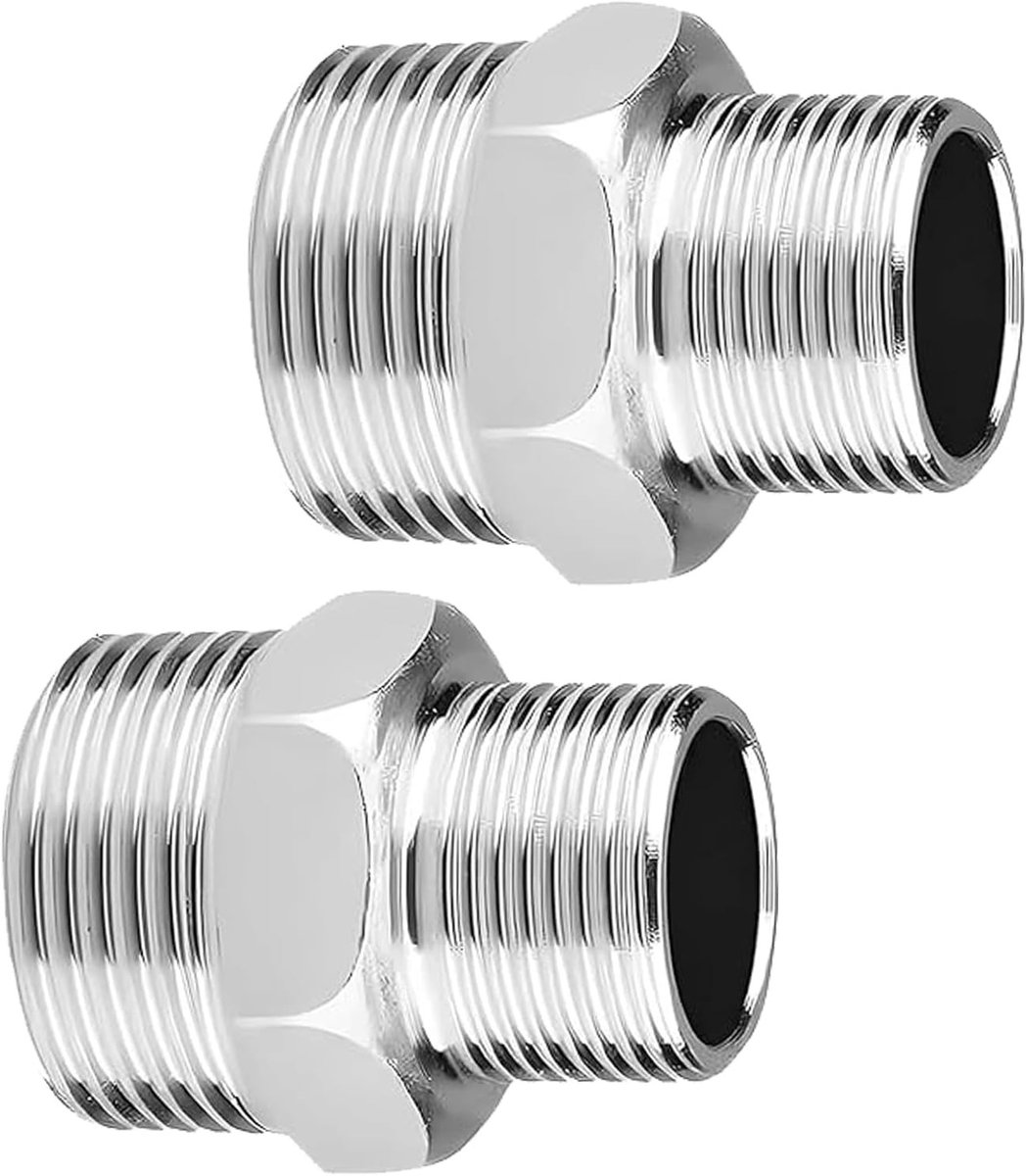 2-delige RVS Dubbele Nippel 1/2 inch AG naar 3/8 inch AG, Reducer voor Slangen, Aansluitadapter voor Waterleidingen en Flexibele Slangen