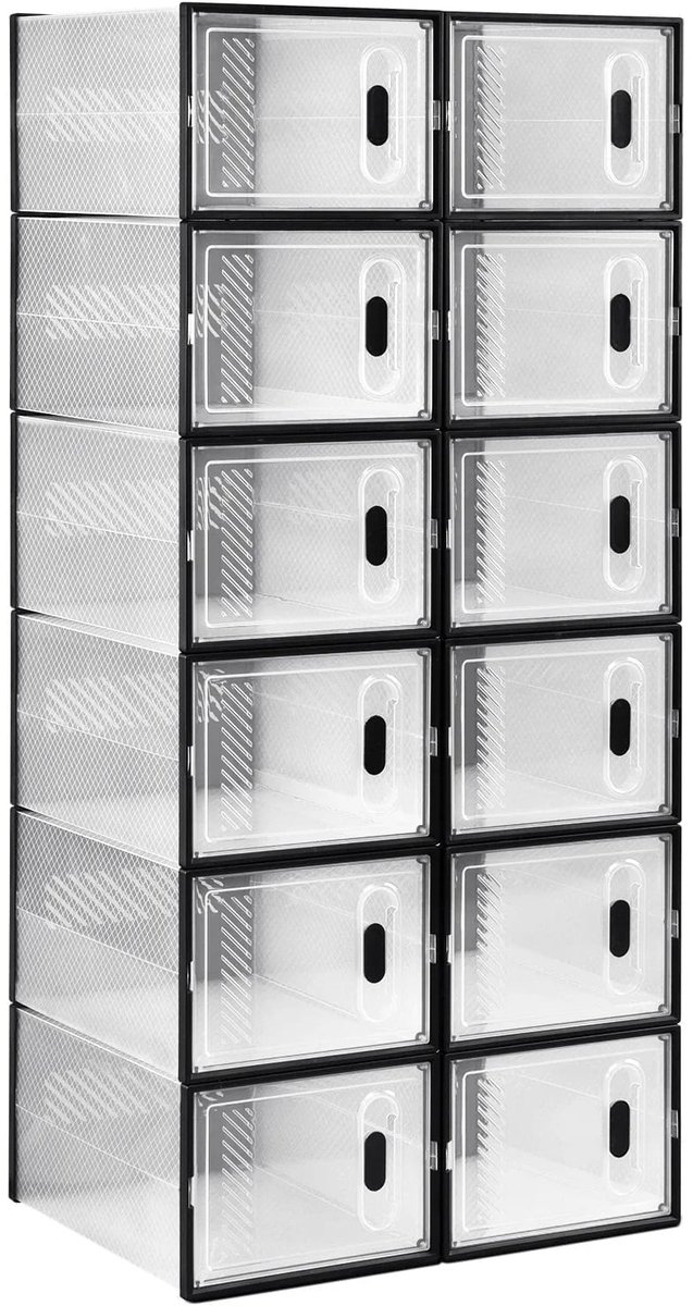 Klarven® Opbergboxen Modulair Black 12pcs - Stapelbaar, Transparant kunststof, Set 18 stuks - B 35 x D 22 x H 34 cm