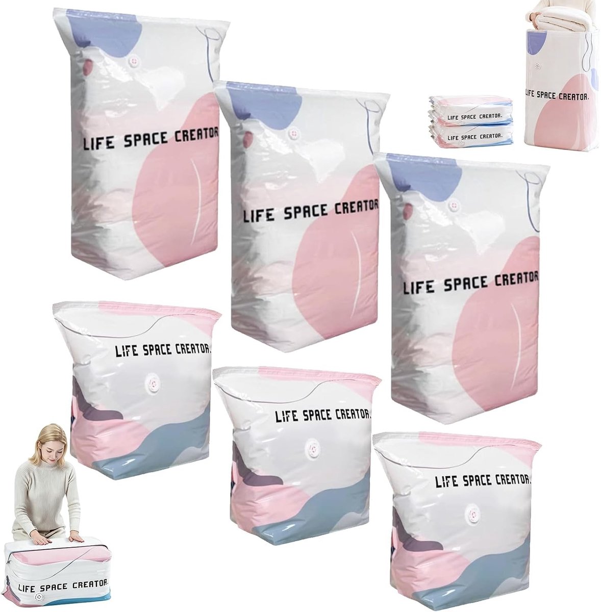 Vacuüm Opslag Compressiezakken - Roze - 100 x 80 x 38 cm - Grote Herbruikbare Zak zonder Pomp - Voor Kleding en Beddengoed