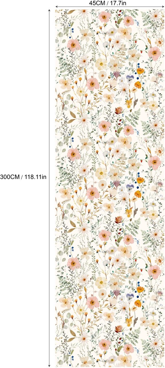 Beige aquarelbehang met bohemian bloemen en vlinders, vintage beige behang met bladeren, zelfklevend behang voor slaapkamer en woonkamer.