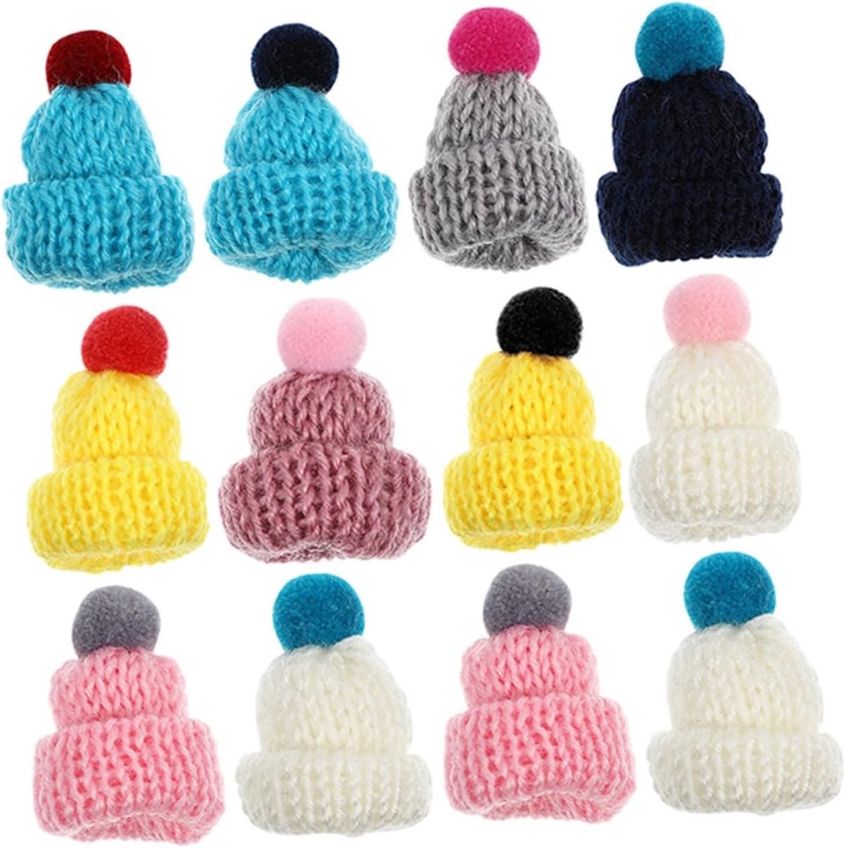 12 Stuks Schattige Mini Beanies voor Poppen - Fluffy Craft Hoedjes voor DIY Decoratie en Accessoires