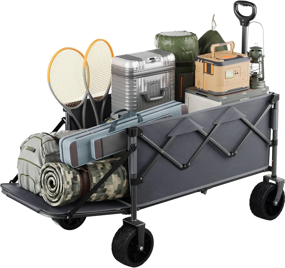 Klarven® Tuinwagen Opvouwbaar Grijs - Uitbreidbare Laadruimte 200 L, Draagvermogen 150 kg - Rubberen Wielen met Rem, Stalen Frame - B 52 x D 90 x H 102 cm