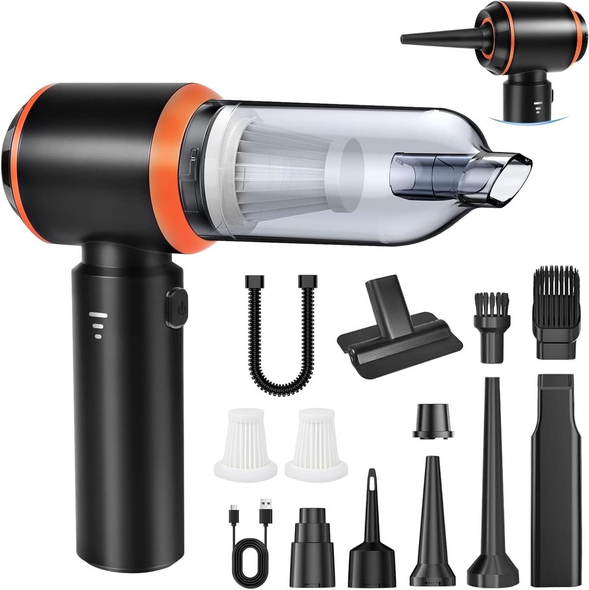 Draagbare Kruimeldief - Mini Stofzuiger - Auto Interieur Reinigen - 4-in-1 Multifunctioneel - 20.000 Pa Zuigkracht - Zwart